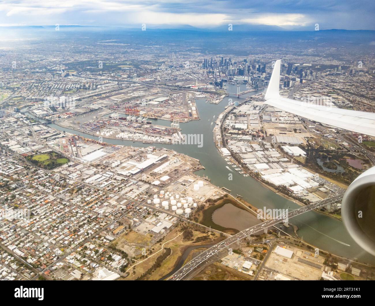 Vue aérienne du quartier des affaires de Melbourne lors d'une journée orageuse au-dessus de Melbourne en Australie Banque D'Images