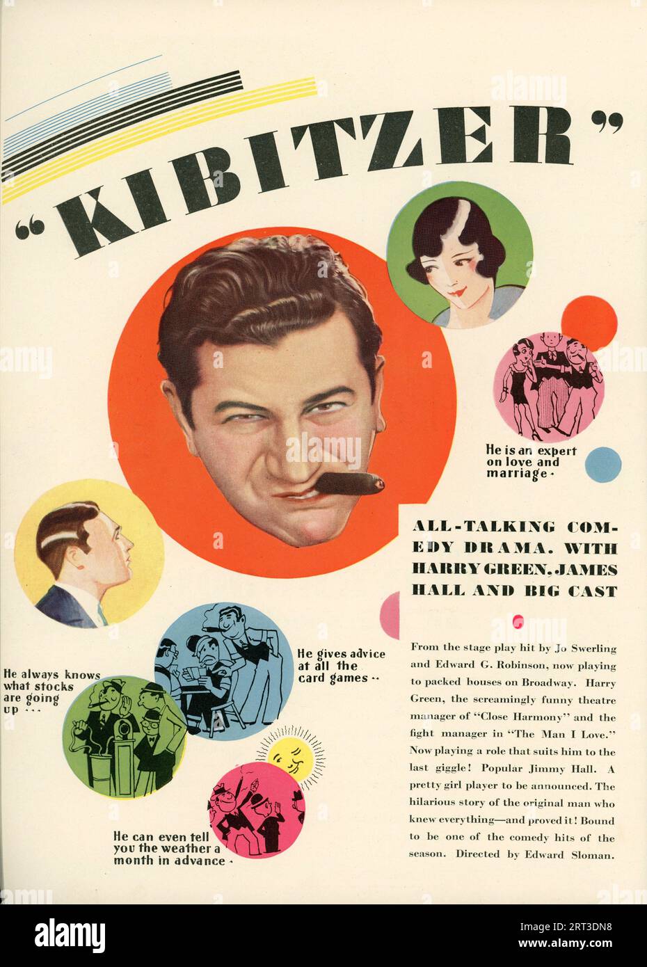 Illustration promotionnelle pour HARRY GREEN dans LE KIBITZER / THE BUSYBODY (au Royaume-Uni) 1930 réalisateur EDWARD SLOMAN d'après la pièce de JO Swerling et Edward G. Robinson de l'Annuaire de campagne Paramount pour les exposants 1929 - 1930 Banque D'Images