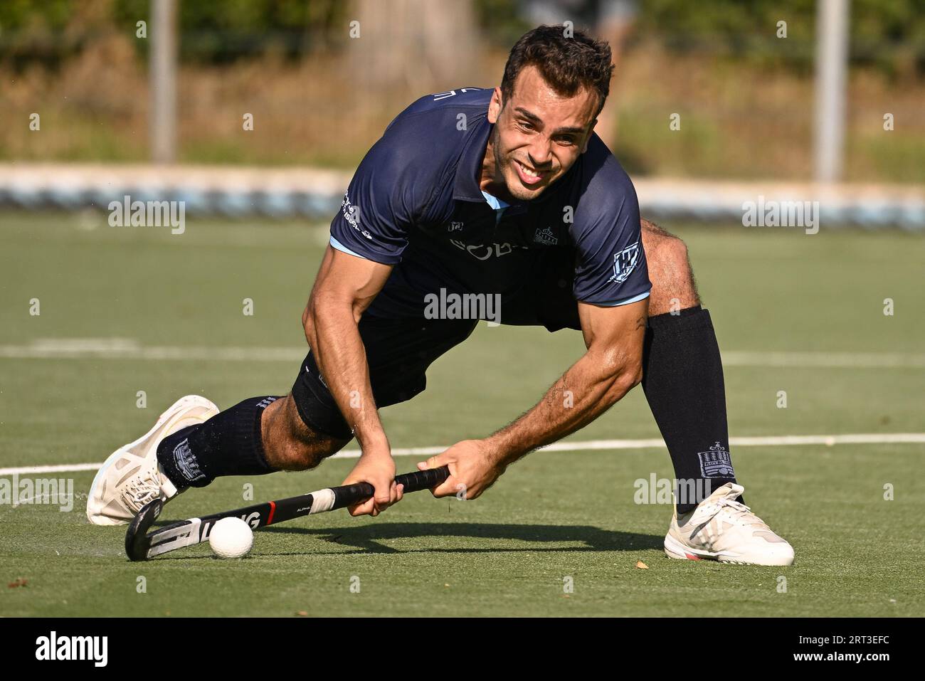 Tomas Domene d'Oree photographié en action lors d'un match de hockey entre Royal Oree HC et WatDucks, dimanche 10 septembre 2023 à Bruxelles, le jour 1 de la saison 2023-2024. BELGA PHOTO LAURIE DIEFFEMBACQ Banque D'Images
