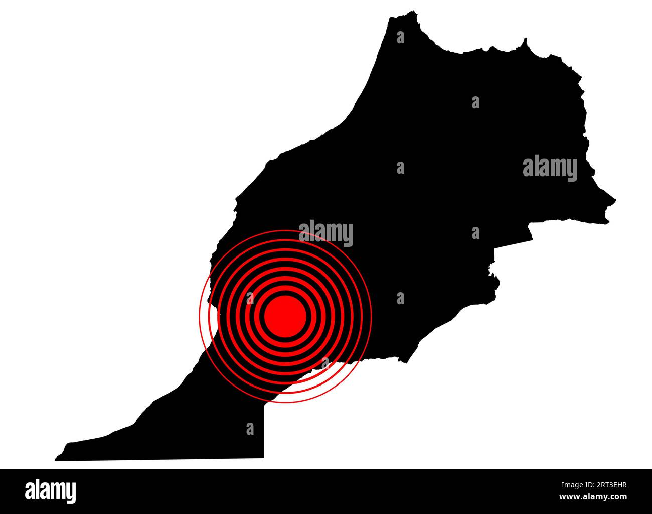 Illustration vectorielle de la carte du Maroc avec épicentre du tremblement de terre dans les montagnes du Haut Atlas Banque D'Images