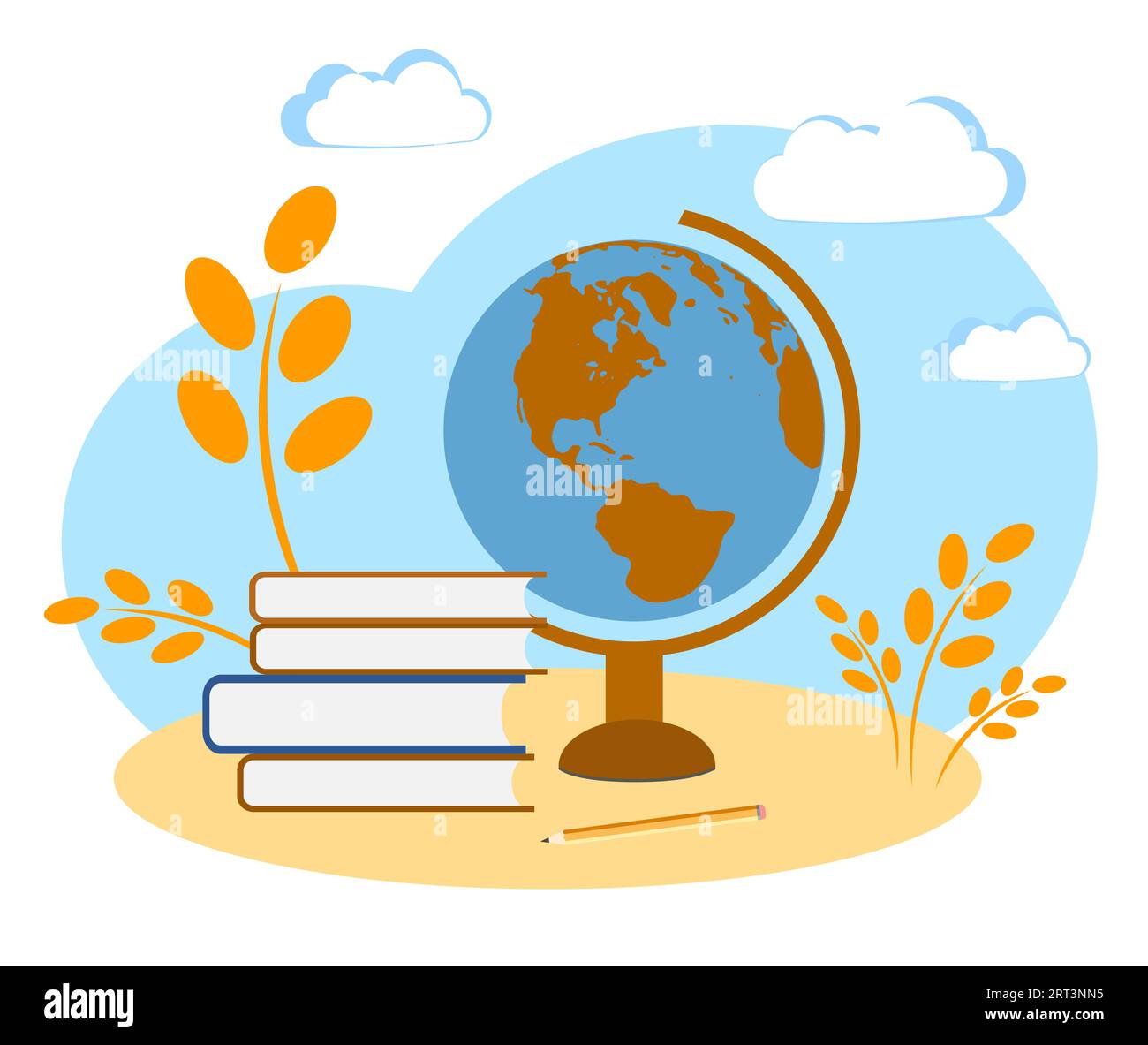 Globe avec livres et crayon. Retour à l'école Illustration de Vecteur