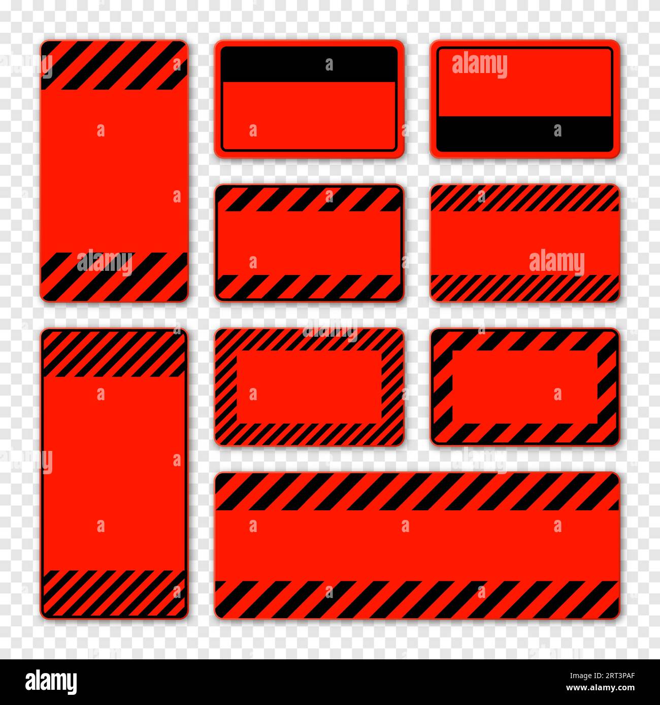 Divers panneaux d'avertissement rouges vierges avec lignes diagonales. Panneau attention, danger ou attention, signalisation du chantier. Panneau de signalisation réaliste, avertissement Illustration de Vecteur