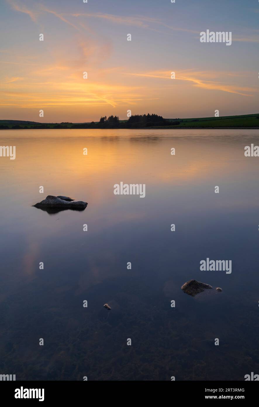 Coucher du soleil au lac Siblyback Banque D'Images