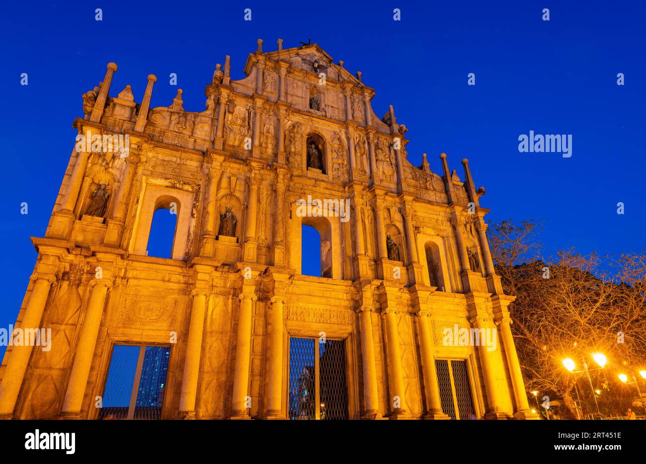 Vue sur le coucher du soleil des ruines de St. Paul est à Macao Banque D'Images