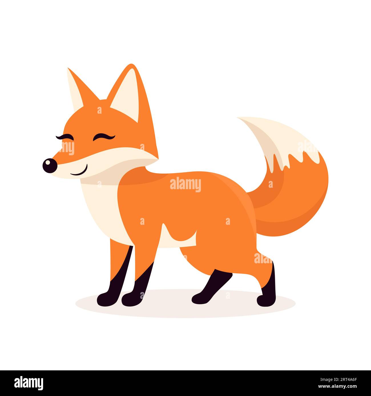Flat Vector Cute Fox. Petite icône Fox. Adorable personnage de dessin animé Walking Fox isolé sur fond blanc, vue de côté Illustration de Vecteur