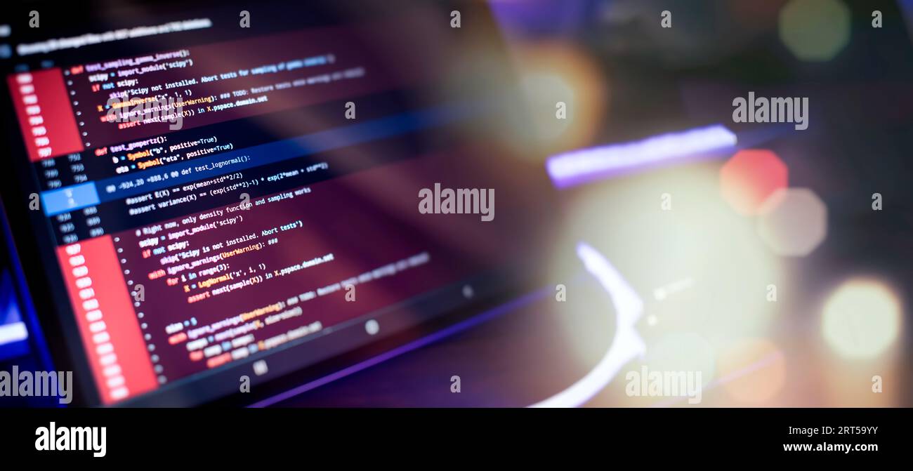Script informatique. Écran abstrait de code de programmation du développeur de logiciel. Banque D'Images