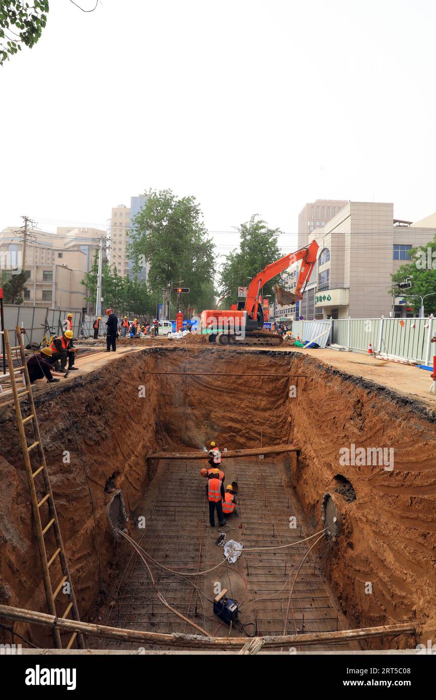 Ville de Shijiazhuang - Mai 5,2017 : chantier de construction du projet de dérivation des pluies, Shijiazhuang, Hebei, chine. Banque D'Images