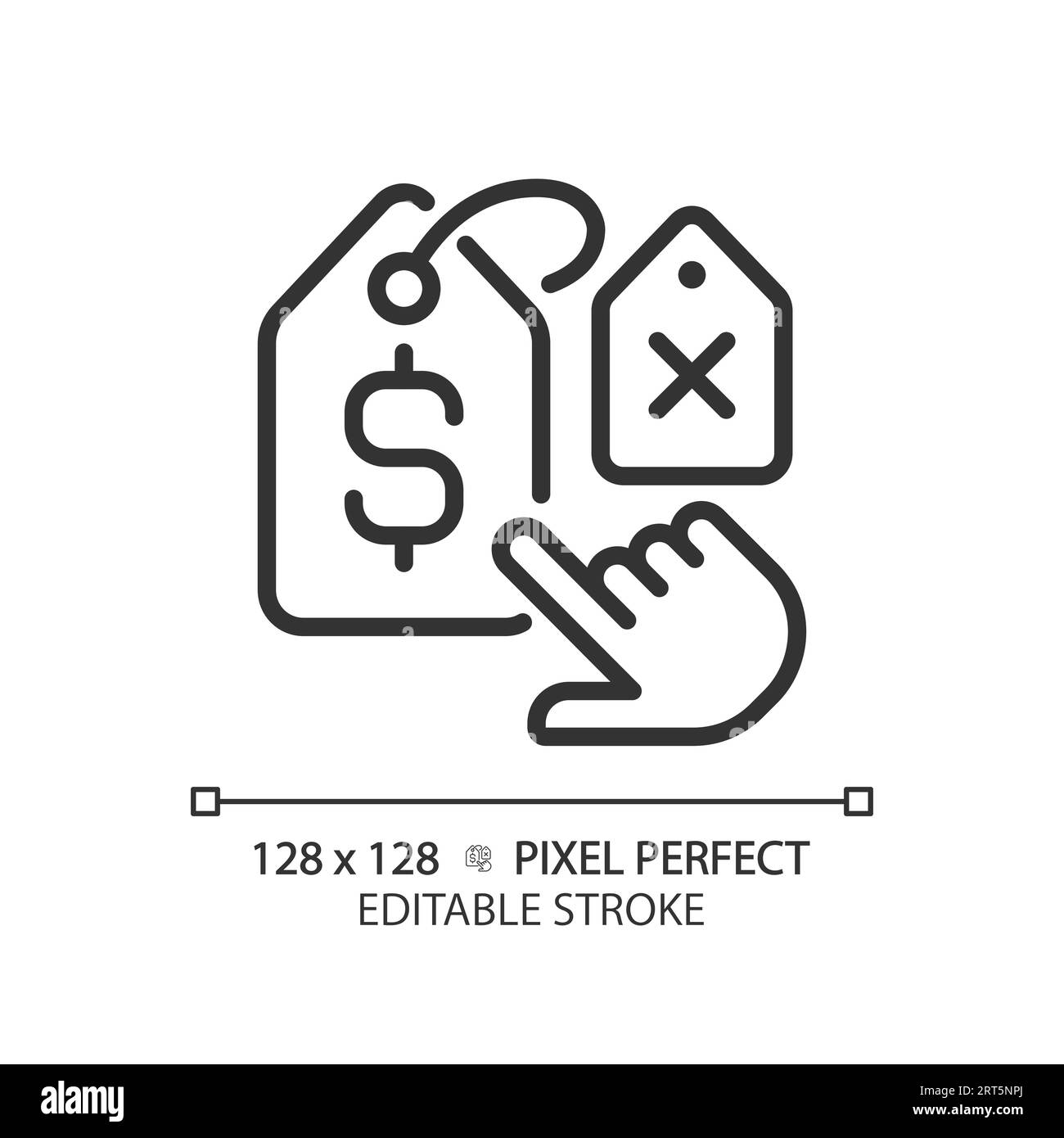 Ligne fine modifiable 2D main noire choisissant l'icône d'étiquette Illustration de Vecteur