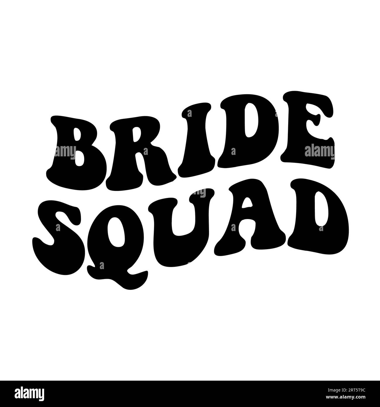 Mariée escouade ondulée empilée Boho rétro texte vintage sur fond blanc. Illustration isolée. Banque D'Images