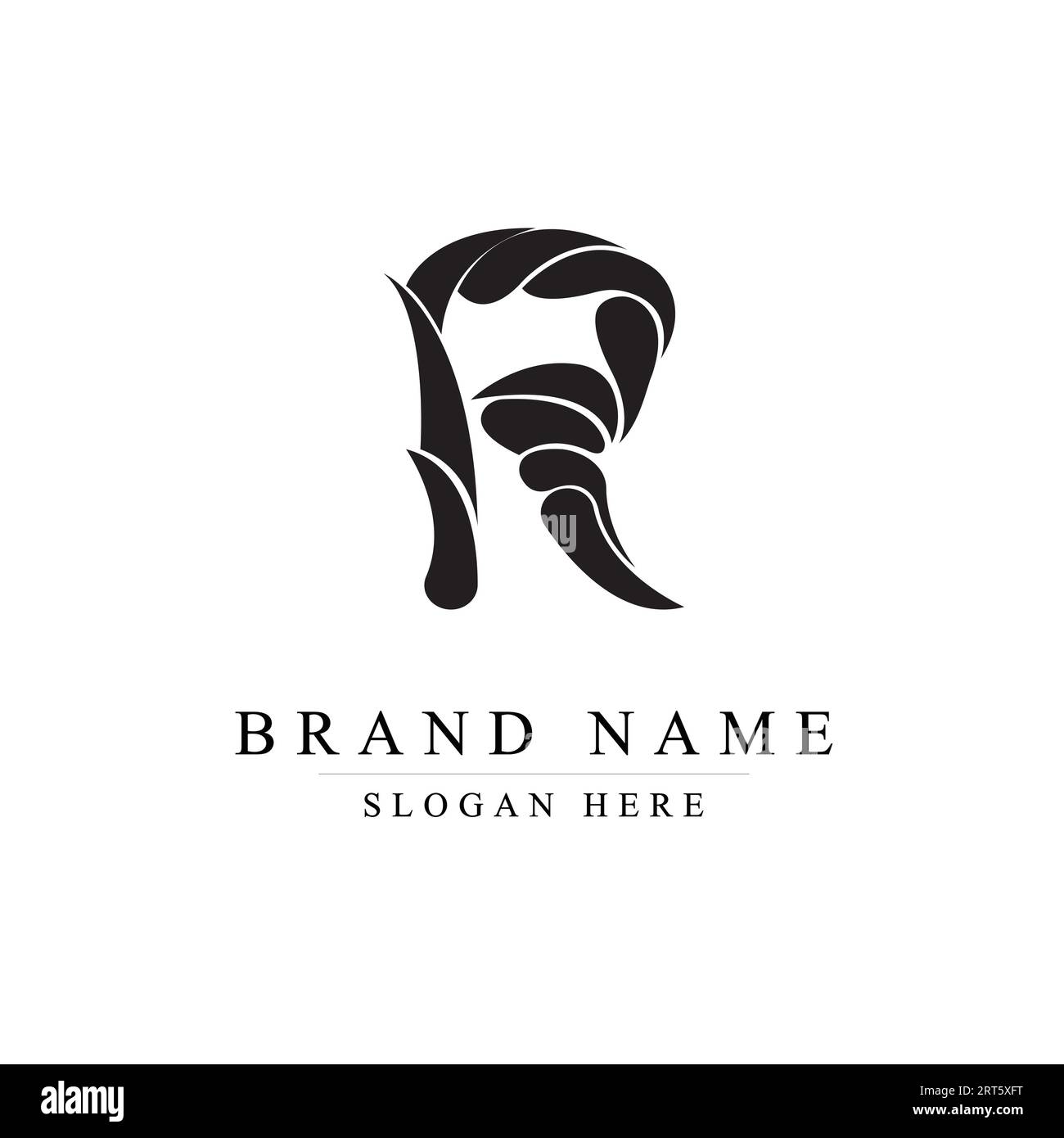 Design de vecteur de logo de lettre R noire élégante de luxe avec décoration. R logo initial créatif moderne Illustration de Vecteur