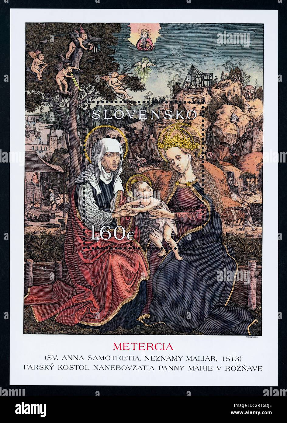 Timbre-poste : la Vierge et l'enfant Jésus avec Sainte Anne – une peinture de 1513. Timbre-poste émis en Slovaquie en 2011. Banque D'Images