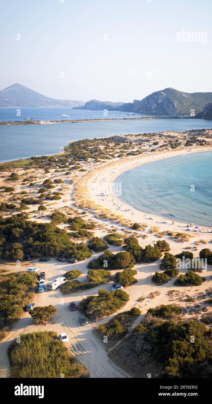 Drone photo de Voidokilia Beach à Péloponnes, Grèce Banque D'Images