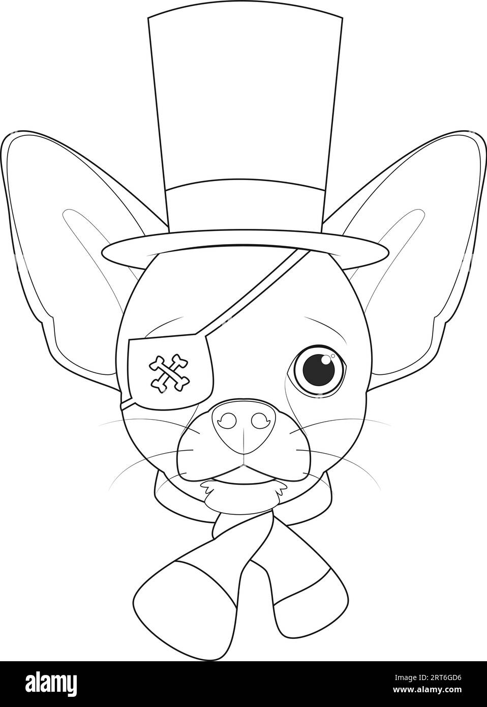 Carte de voeux Halloween pour colorier. Chien Chihuahua avec chapeau haut de gamme, écharpe et cache-yeux Illustration de Vecteur