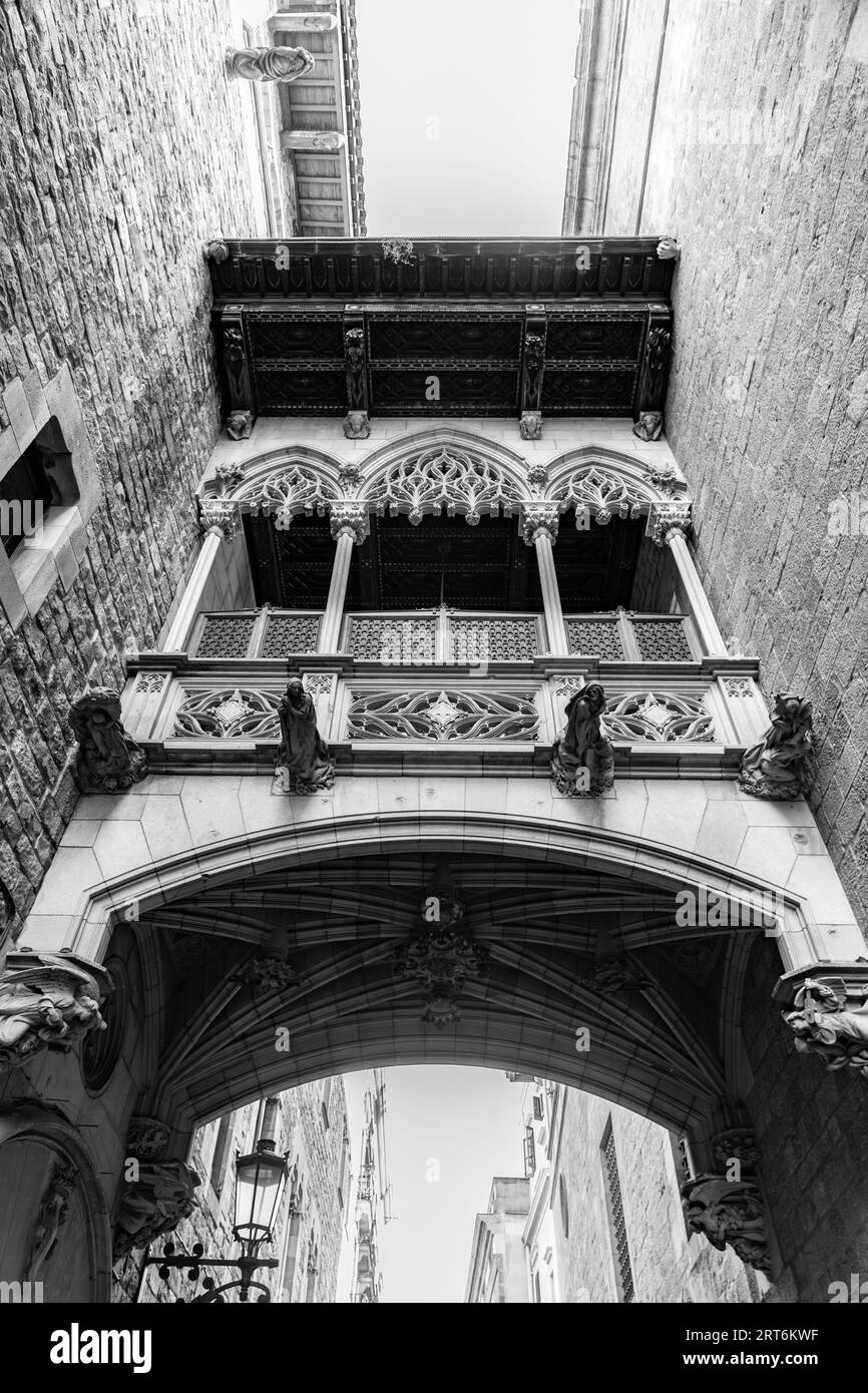 Le quartier gothique de Barcelone, El Pont del Bisbe a été construit pour l'exposition internationale de Barcelone de 1929, Catalogne, Espagne. Banque D'Images Le quartier gothique de Barcelone, El Pont del Bisbe a été construit pour l'exposition internationale de Barcelone de 1929, Catalogne, Espagne. Banque D'Images