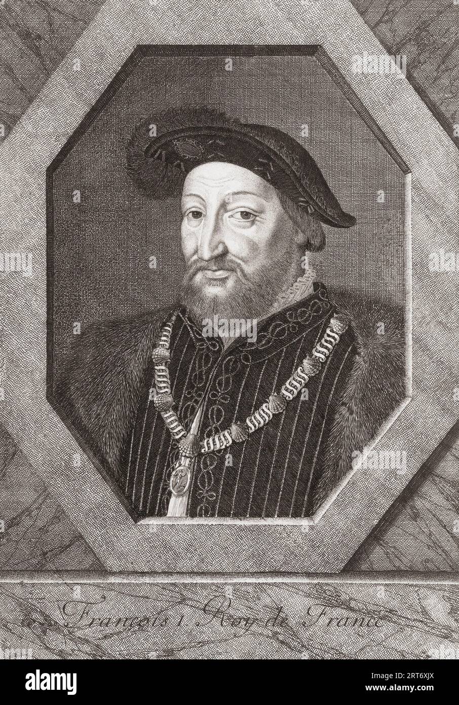 François Ier, roi de France. François I. 1494 - 1547. Portrait. D'après une estampe de Nicolas de Plattemontagne. Banque D'Images
