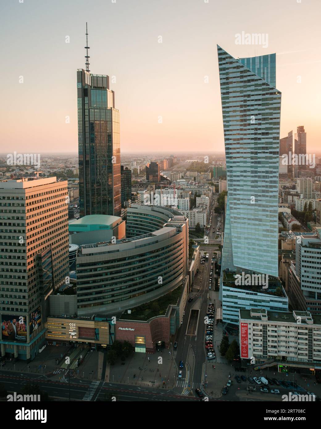 Coucher de soleil depuis le Palais de la Culture et de la Science, à Varsovie, Pologne Banque D'Images