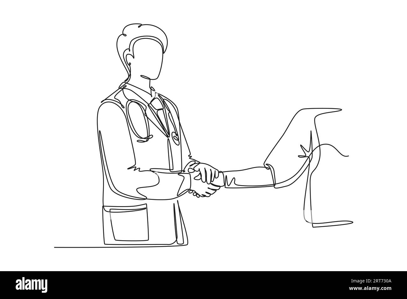 Ligne continue unique dessinant jeune médecin secouant la main du patient à l'hôpital demandant la mise à jour de l'état. Concept de bilan médical de santé. Dynamique Banque D'Images