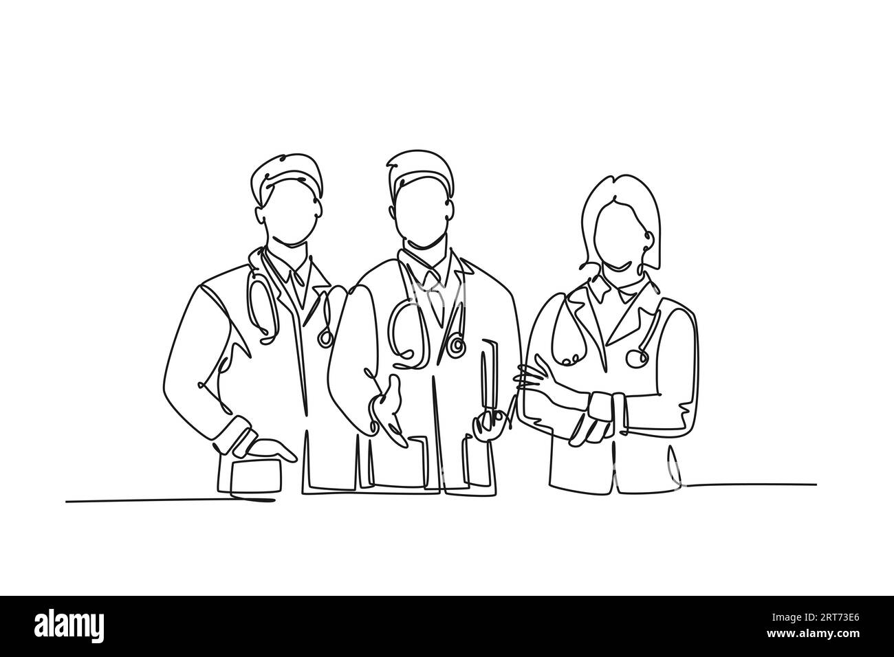 Une seule équipe de dessin de ligne continue de médecin accueillant le patient avec le geste de poignée de main. Accueil dans le concept d'hôpital et de centre de santé. Dynami Banque D'Images