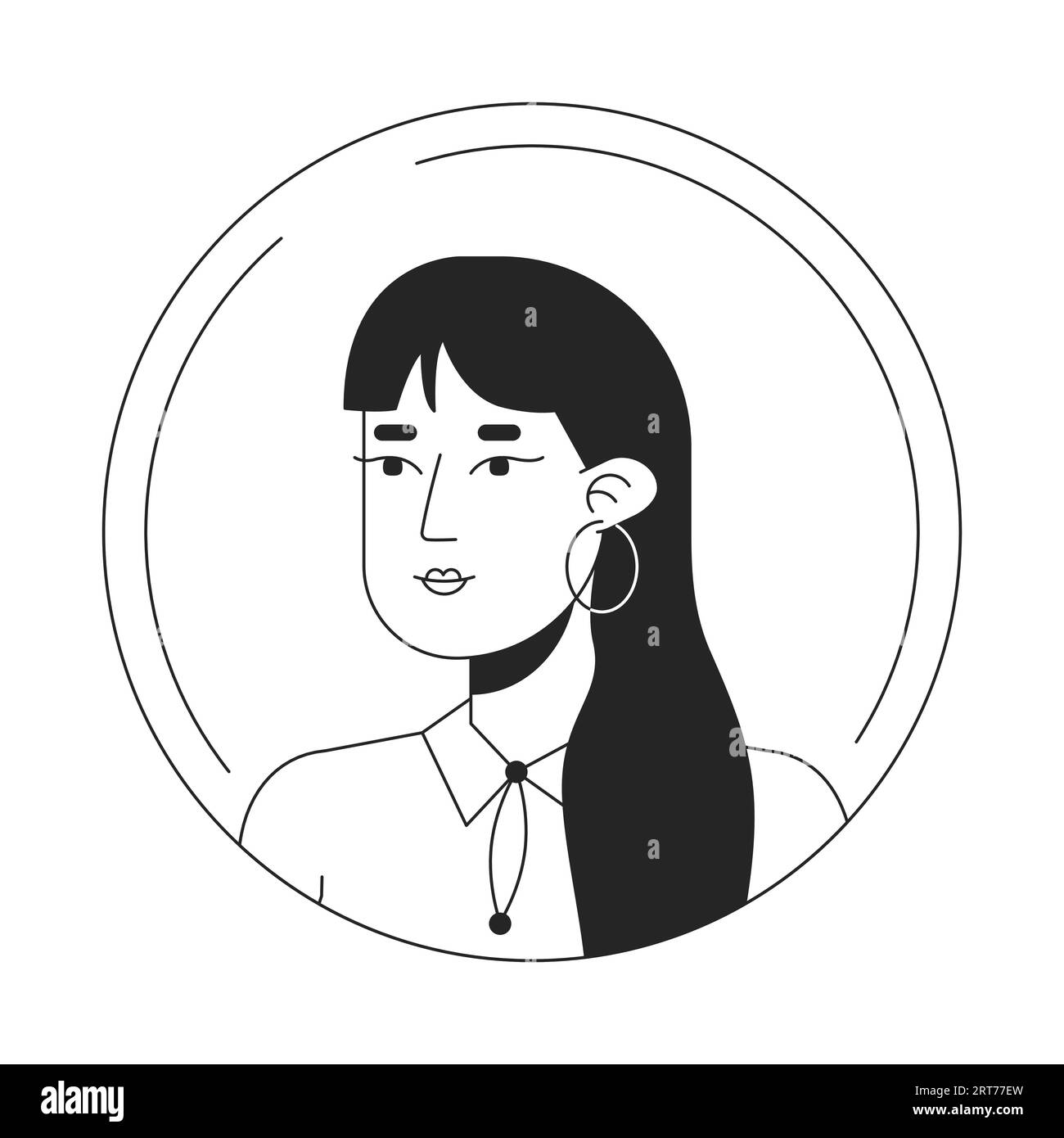 Brunette asiatique femme noir blanc icône d'avatar de dessin animé Illustration de Vecteur
