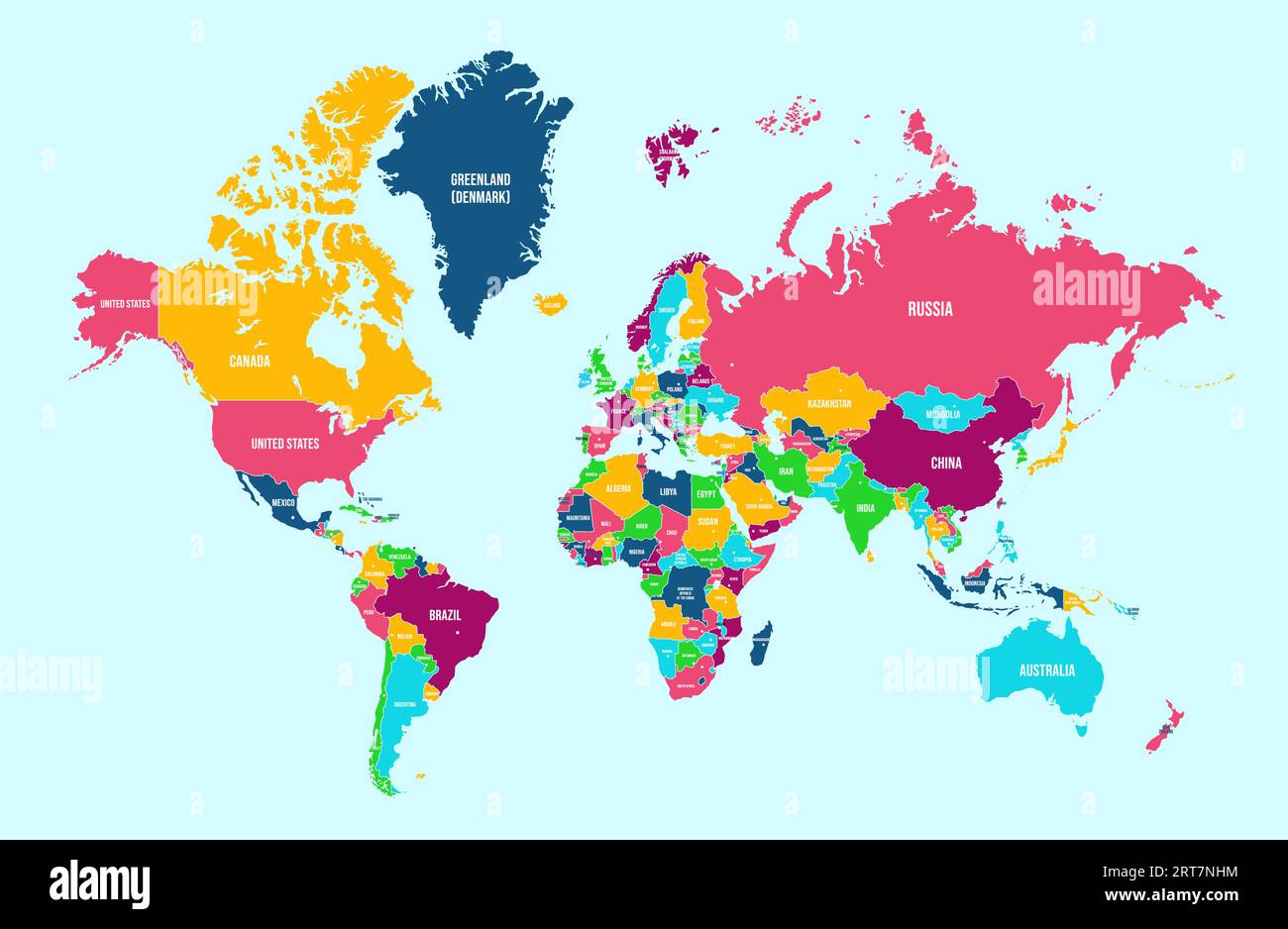 Carte politique du monde. atlas détaillé des continents, des pays frontières et des noms pour Voyage mondial, statistique ou illustration vectorielle de conception infographique Illustration de Vecteur