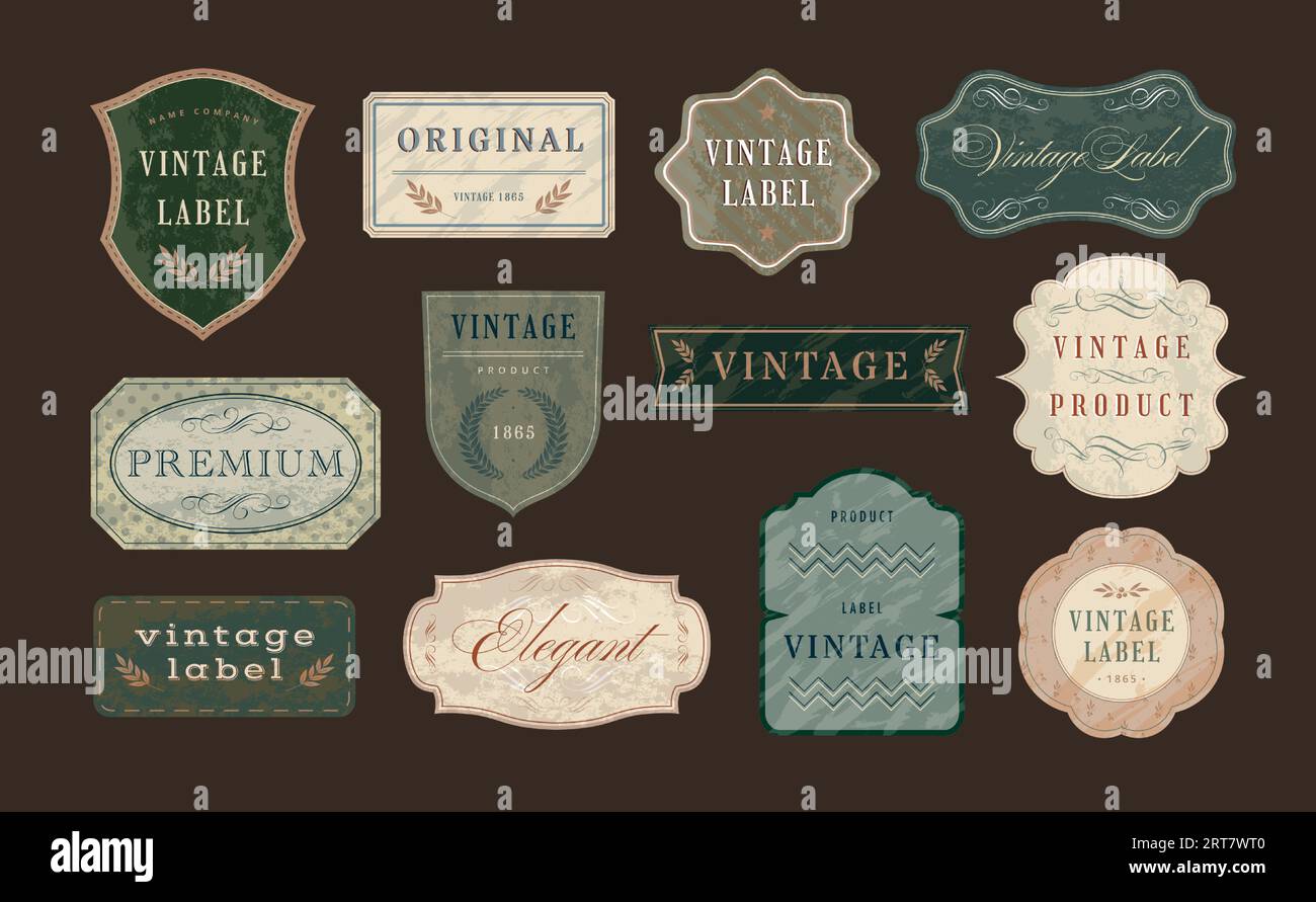 Étiquettes de commerce vintage. Vieux ruban modèle de conception de bannière avec texture de papier vieilli et ensemble de vecteur de cadre d'emblème orné Illustration de Vecteur