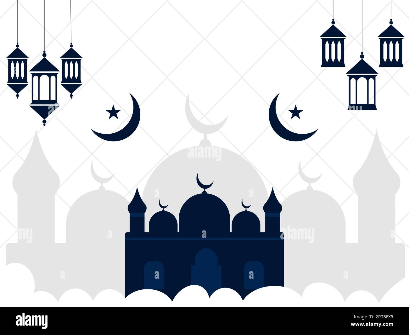 Fond islamique avec Mosquée Crescent Moon et Lantern. Bannière islamique de célébration du festival Ramadan kareem. Ramadan Mubarak religieux islamique Greeti Illustration de Vecteur