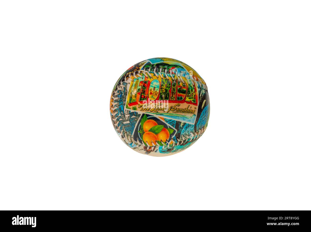 Vue rapprochée de baseball souvenir avec thème de la Floride sur fond blanc clair isolé. Miami Beach. ÉTATS-UNIS. Banque D'Images