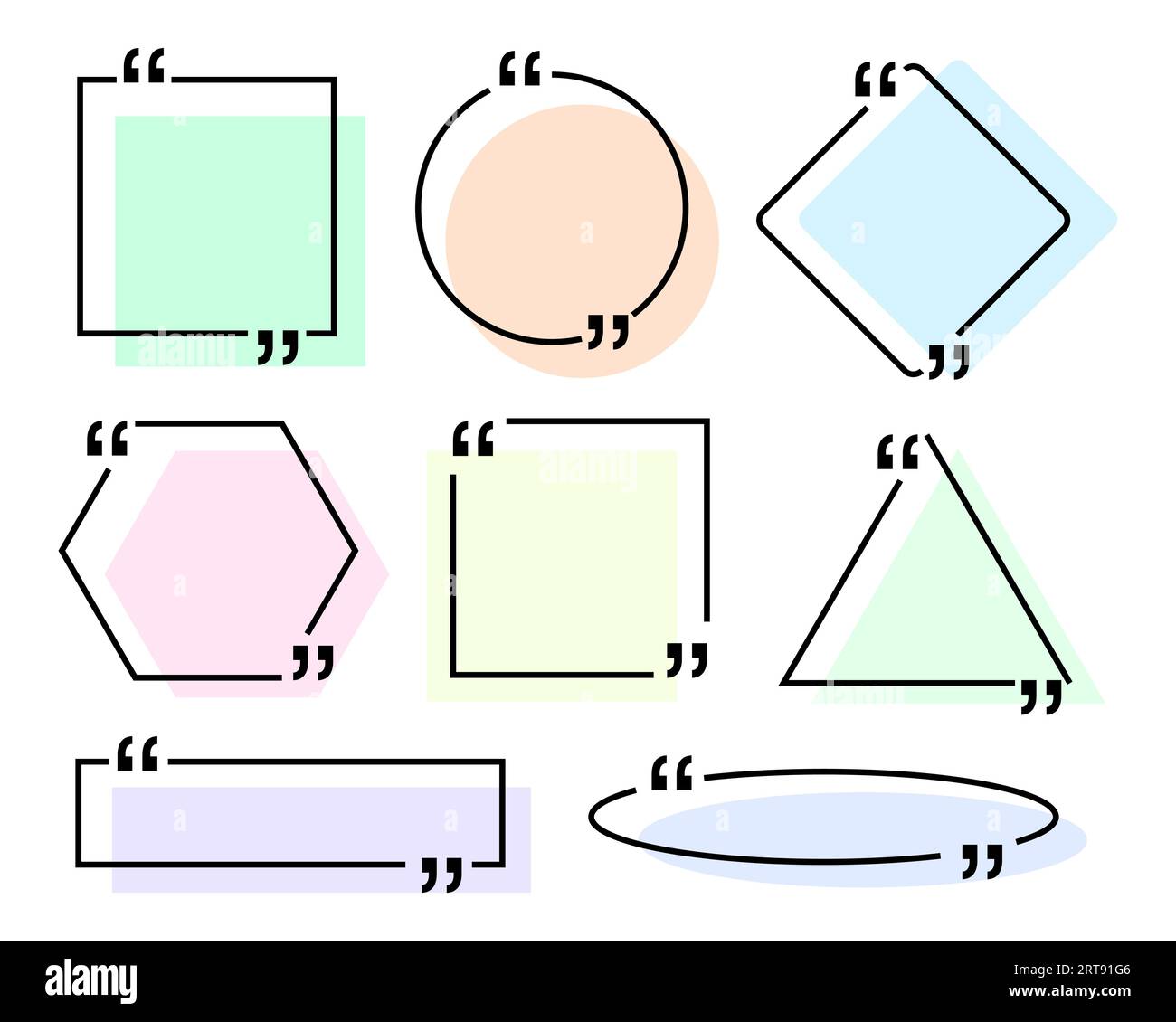 Cadre de boîte avec citation, grand ensemble. Message de guillemets. Coloré Geometric modèle vide citation texte info boîtes de conception citation bulle blog citations symboles. Illustration de Vecteur