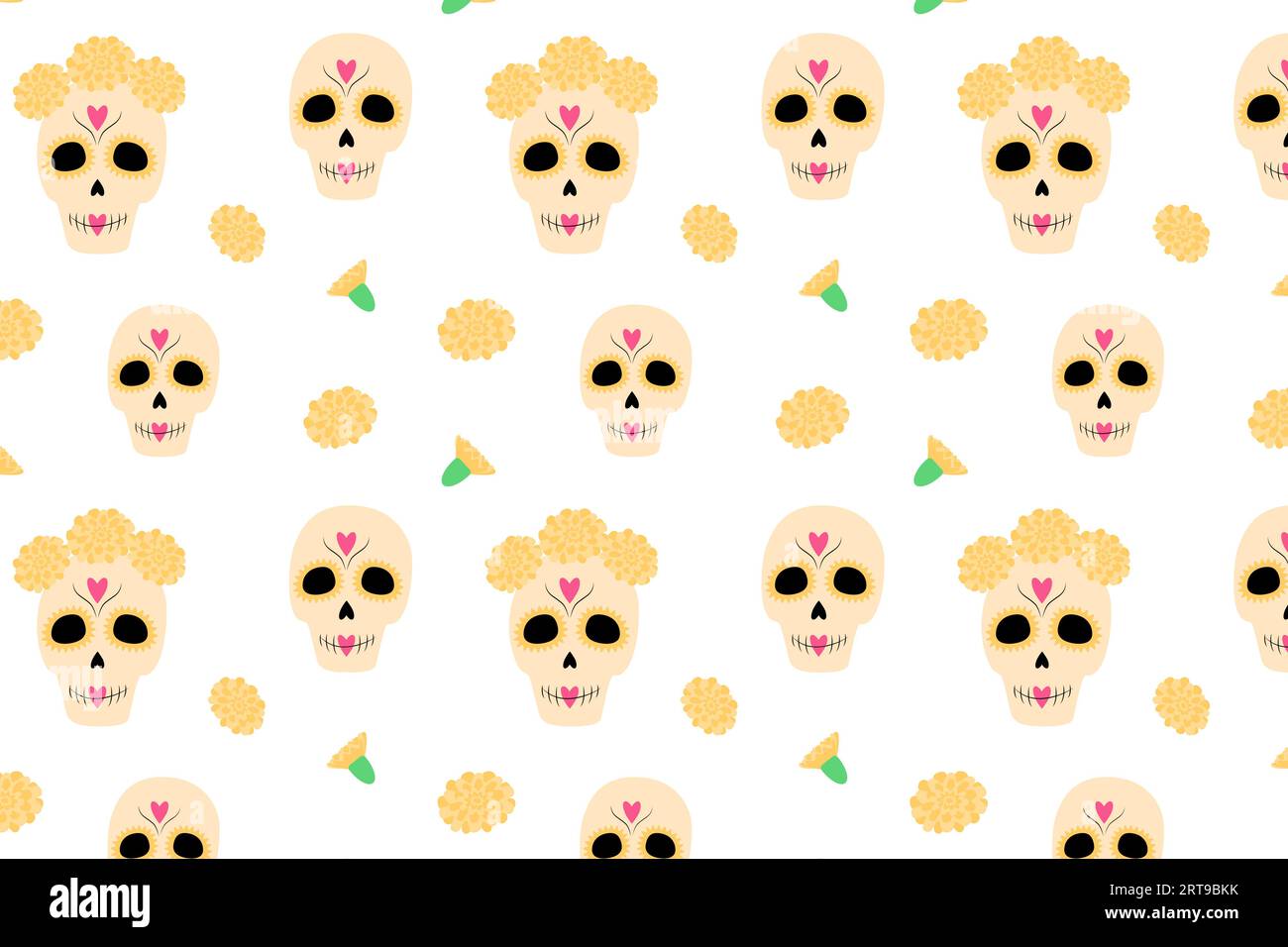 Modèle sans couture de Sugar Skull coloré et de fleurs. Texture de fond abstraite. Jour des morts. Vector Design pour emballage, papier peint, affiche, bannière, voeux ou cartes, étiquette de prix, étiquette ou toile Illustration de Vecteur