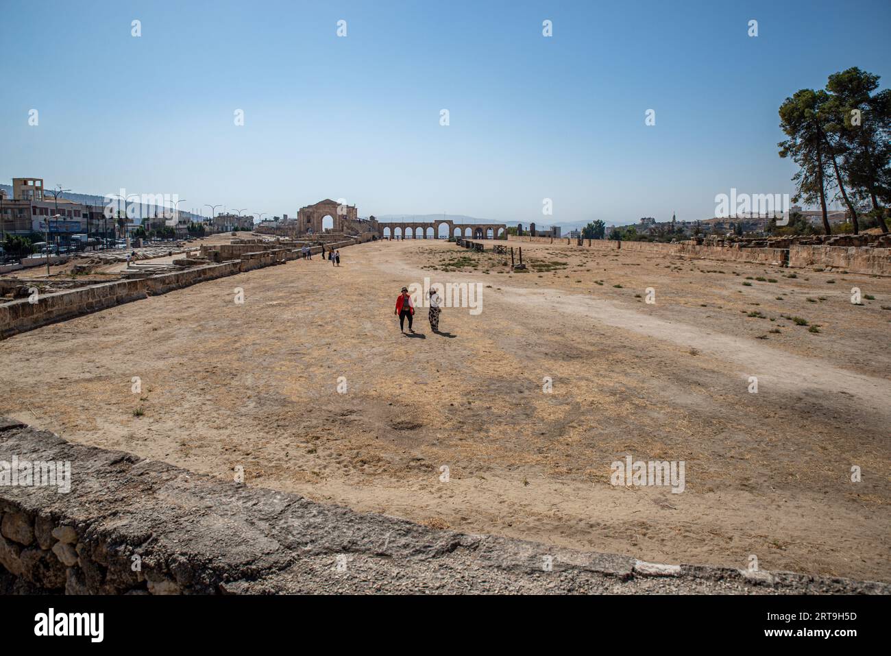 Hyppodrome romain dans le site archéologique de Jerash, Jordanie Banque D'Images