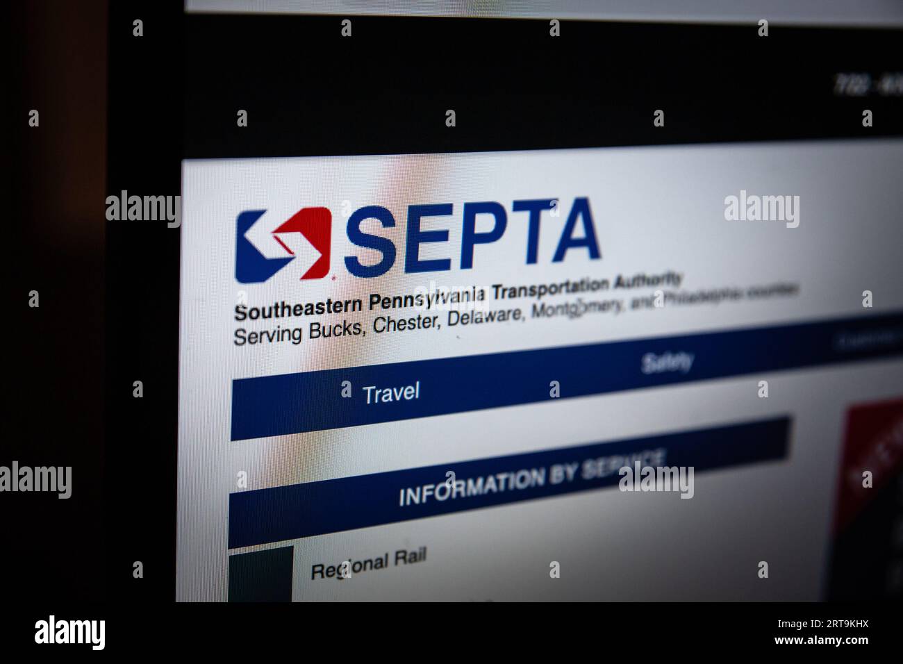 Photo de la page d'accueil du site web SEPTA à Philadelphie, Pennsylvanie. La Southeastern Pennsylvania Transportation Authority est un public régional Banque D'Images