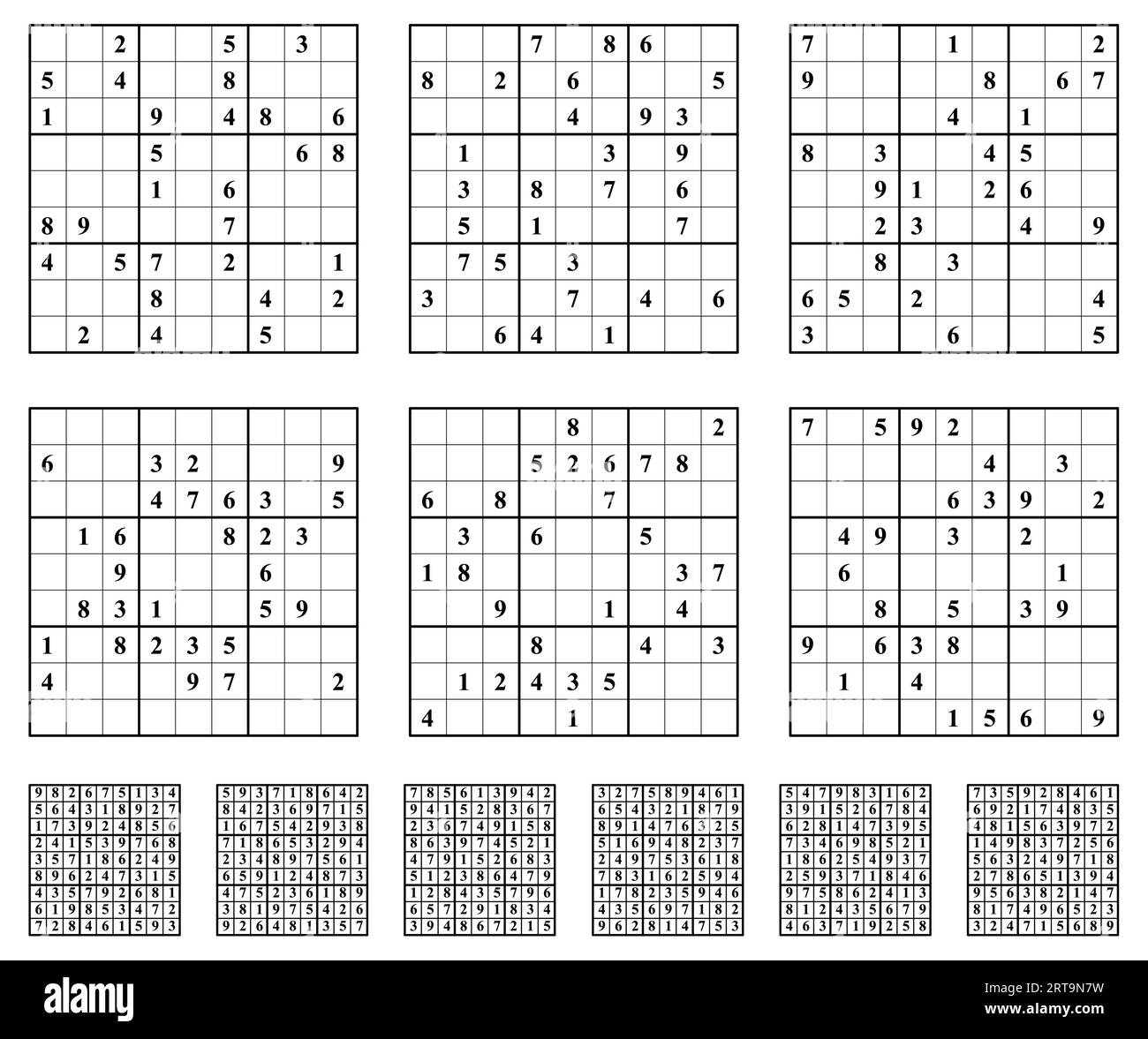 Jeu de Sudoku avec réponses difficulté moyenne. Illustration de Vecteur