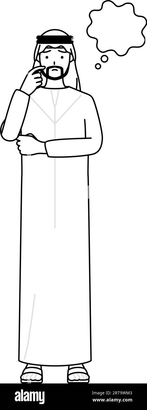 Homme musulman pensant tout en se grattant le visage, Illustration vectorielle Illustration de Vecteur