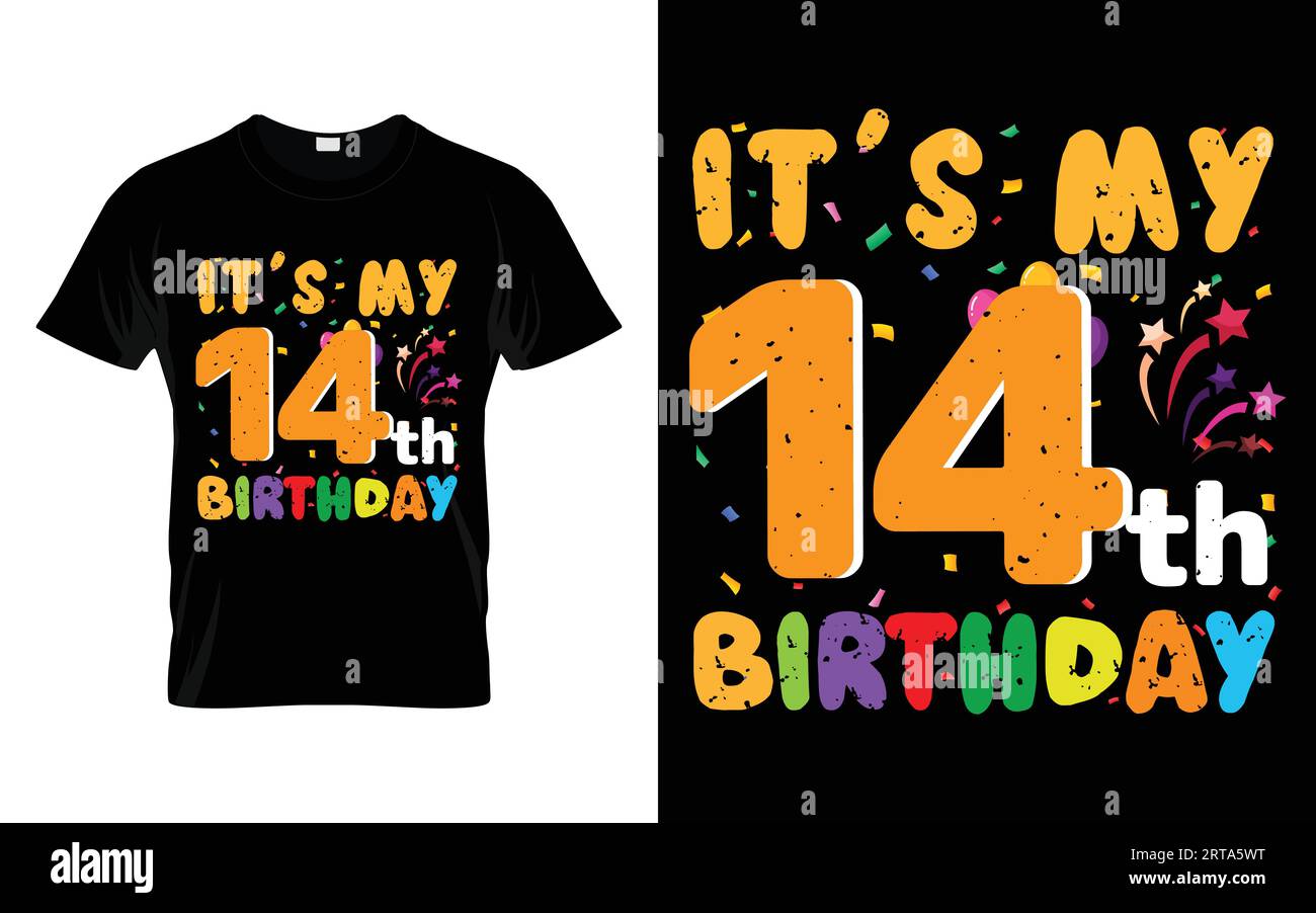 It's My 14th Birthday Kids Joyeux anniversaire garçons filles 14 ans T-shirt Illustration de Vecteur