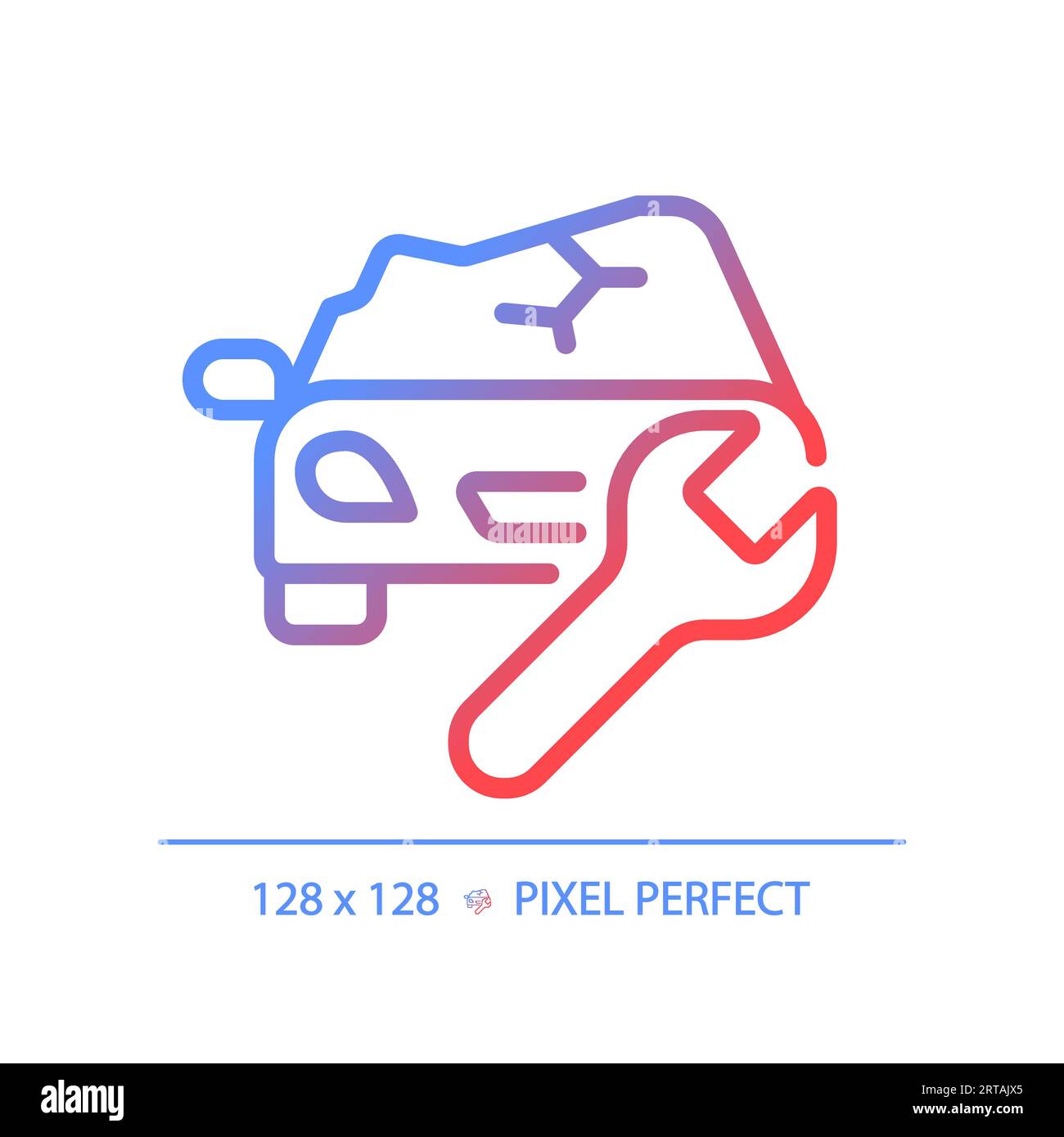 Icône de dommages causés à la voiture à gradient linéaire fin 2D. Illustration de Vecteur