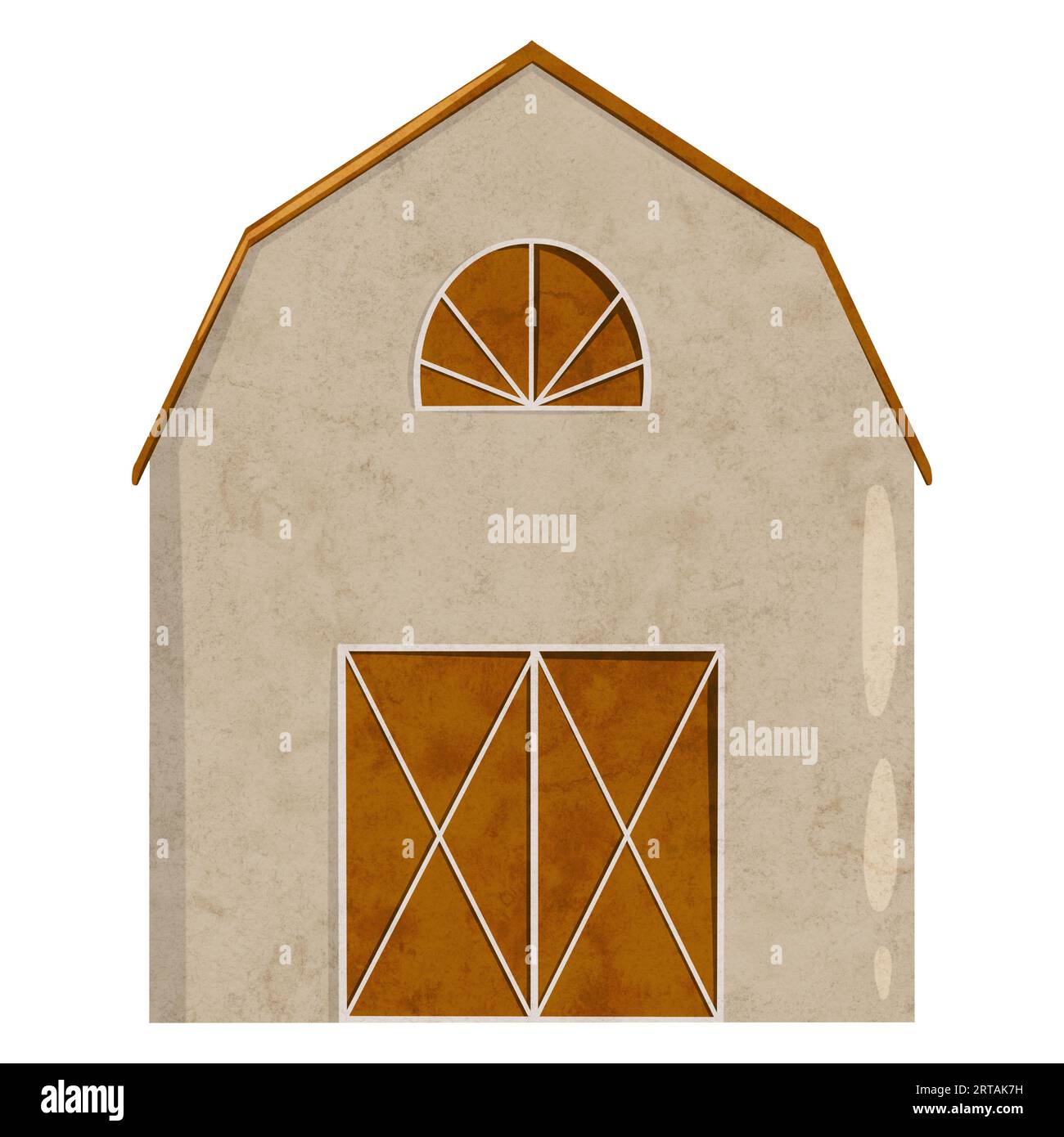 Maison de grange de ferme numérique style scandinave pour garder des animaux ou du matériel agricole. Bâtiment rural de dessin animé. Illustration numérique dessinée à la main Banque D'Images