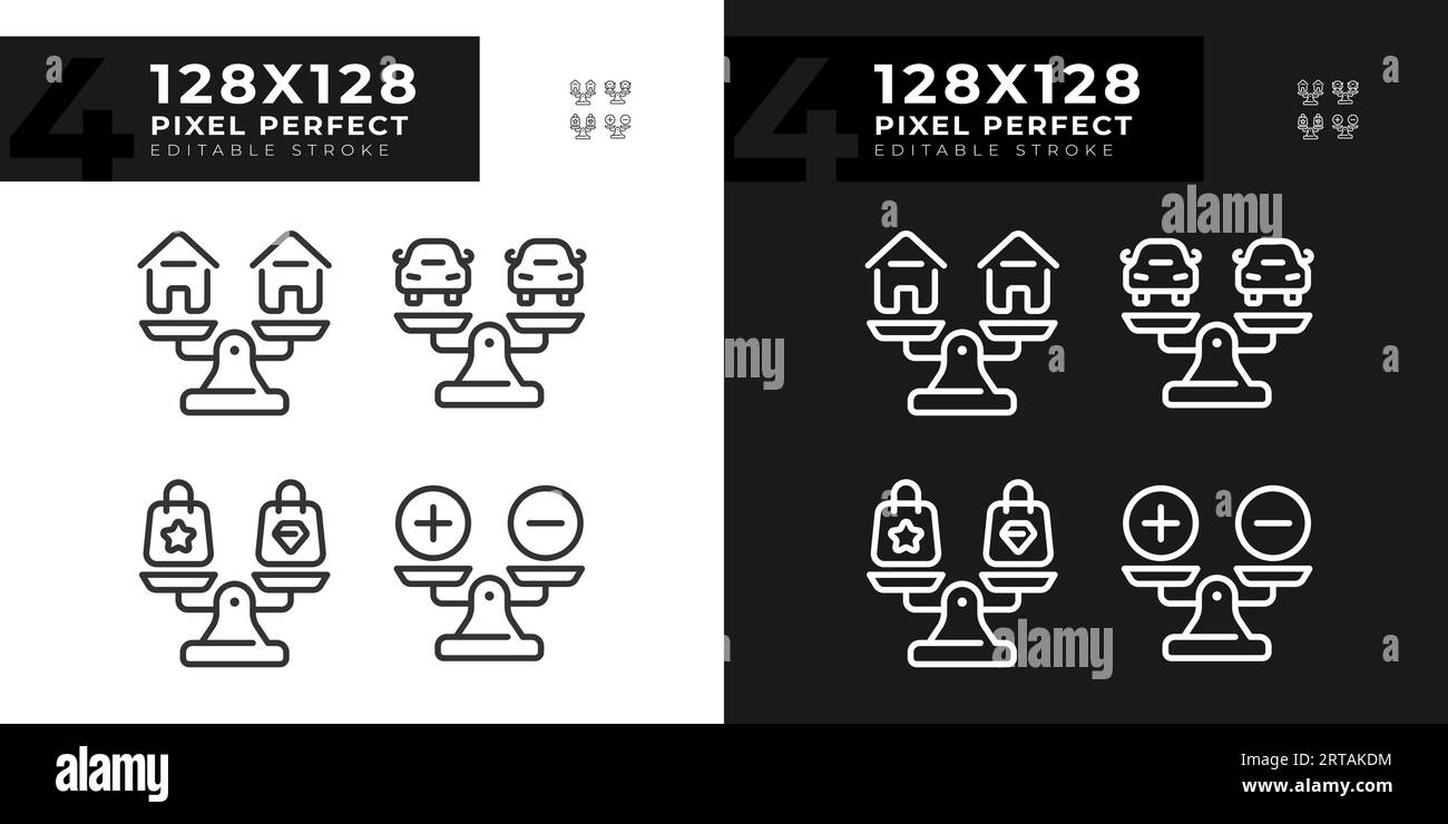 Pack d'icônes de comparaisons sombres et claires éditables en 2D. Illustration de Vecteur