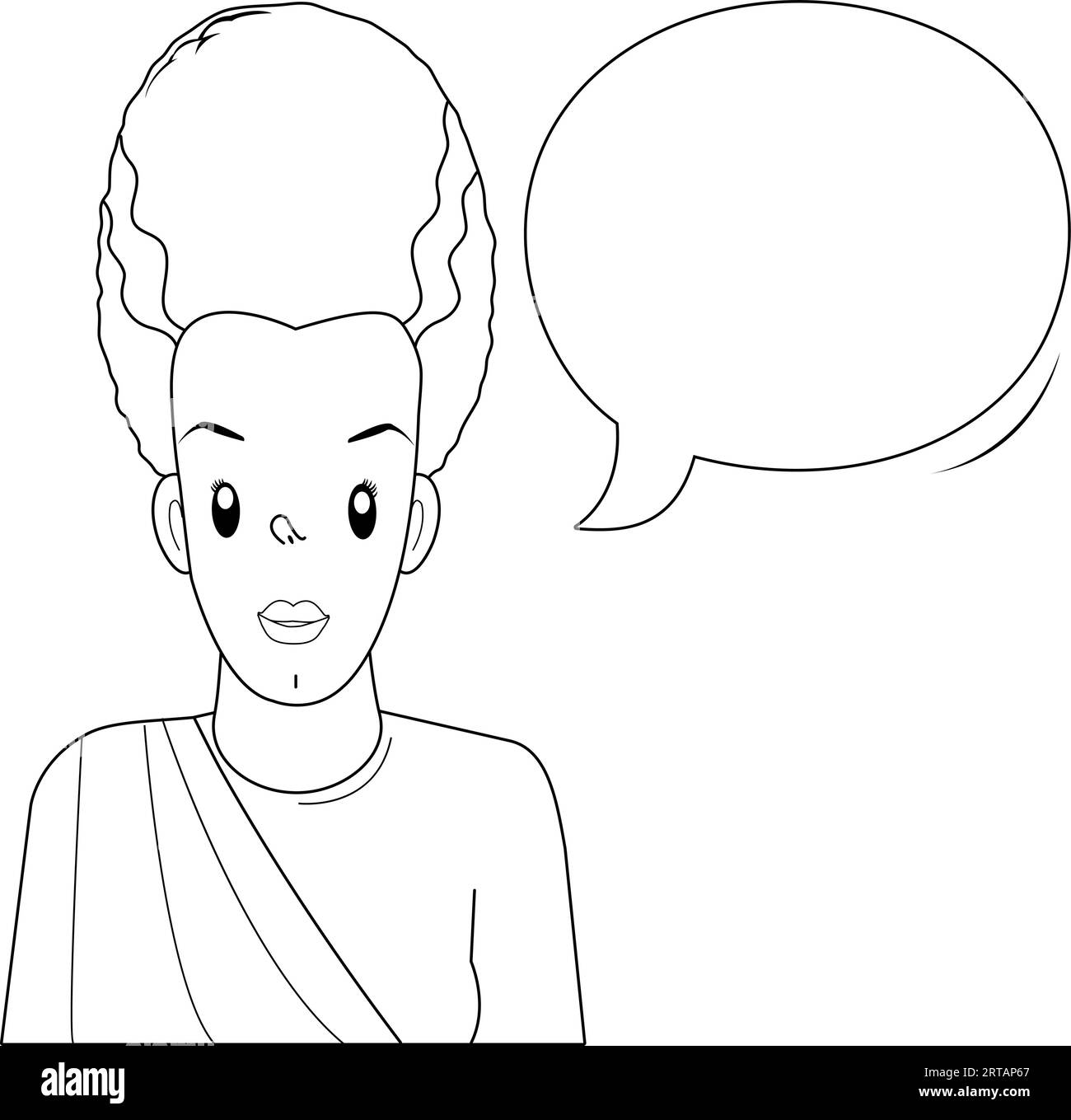 Monstre Halloween et bulle de parole. Page de coloriage en noir et blanc vectoriel. Illustration de Vecteur