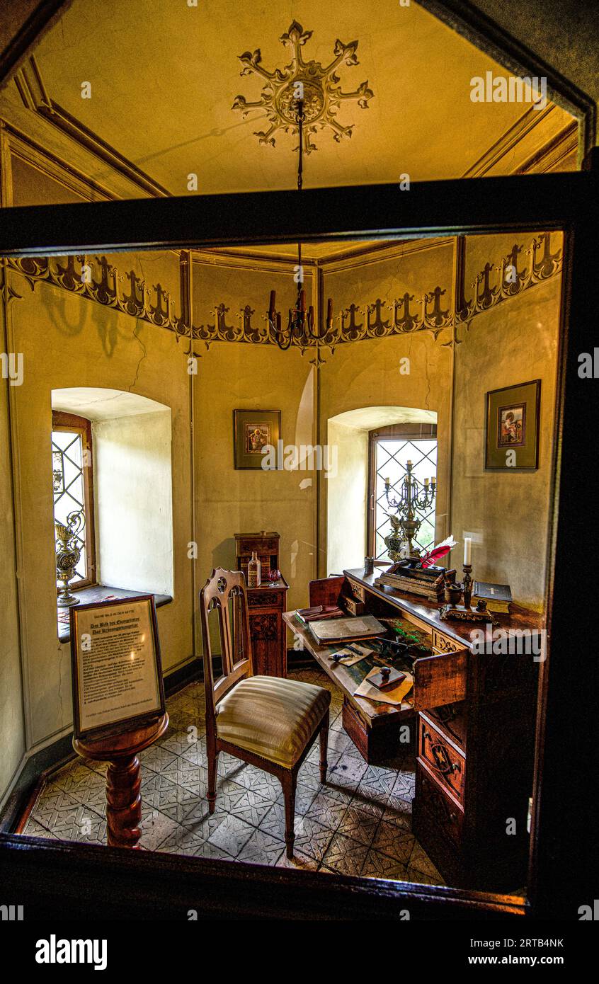 Salle de la tour à l'étage de la princesse, château de Rheinstein, Trechtingshausen ; vallée du Rhin moyen supérieur ; Rhénanie-Palatinat, Allemagne Banque D'Images