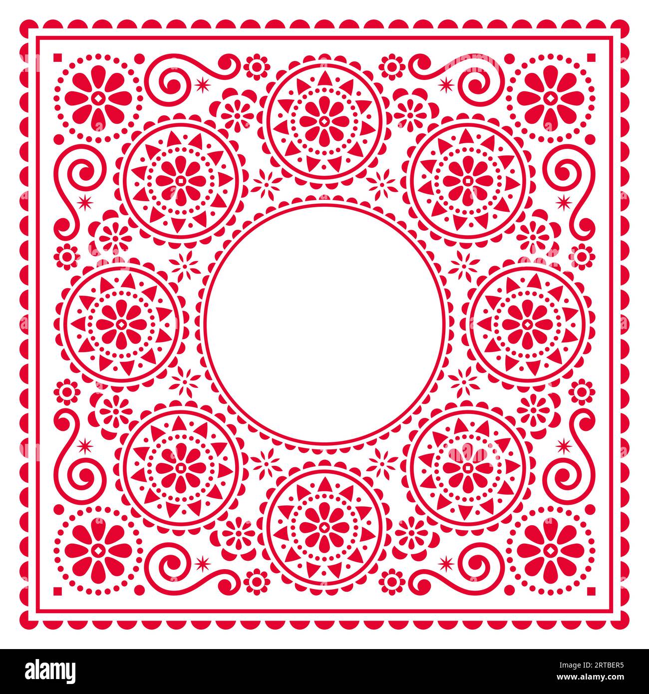 Carte de voeux vectorielle de Saint-Valentin ou conception d'invitation de mariage avec cadre floral et espace pour le texte - motif de style art folklorique scandinave avec Hear Illustration de Vecteur