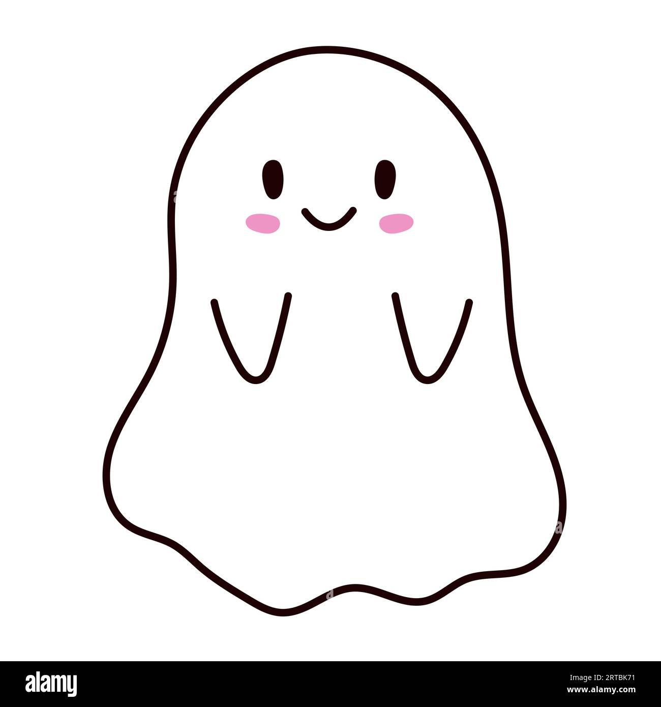Halloween Ghost esprit sourire dans le style doodle. Mignon personnage effrayant. Visage souriant, mains. Illustration vectorielle isolée sur fond blanc. Illustration de Vecteur