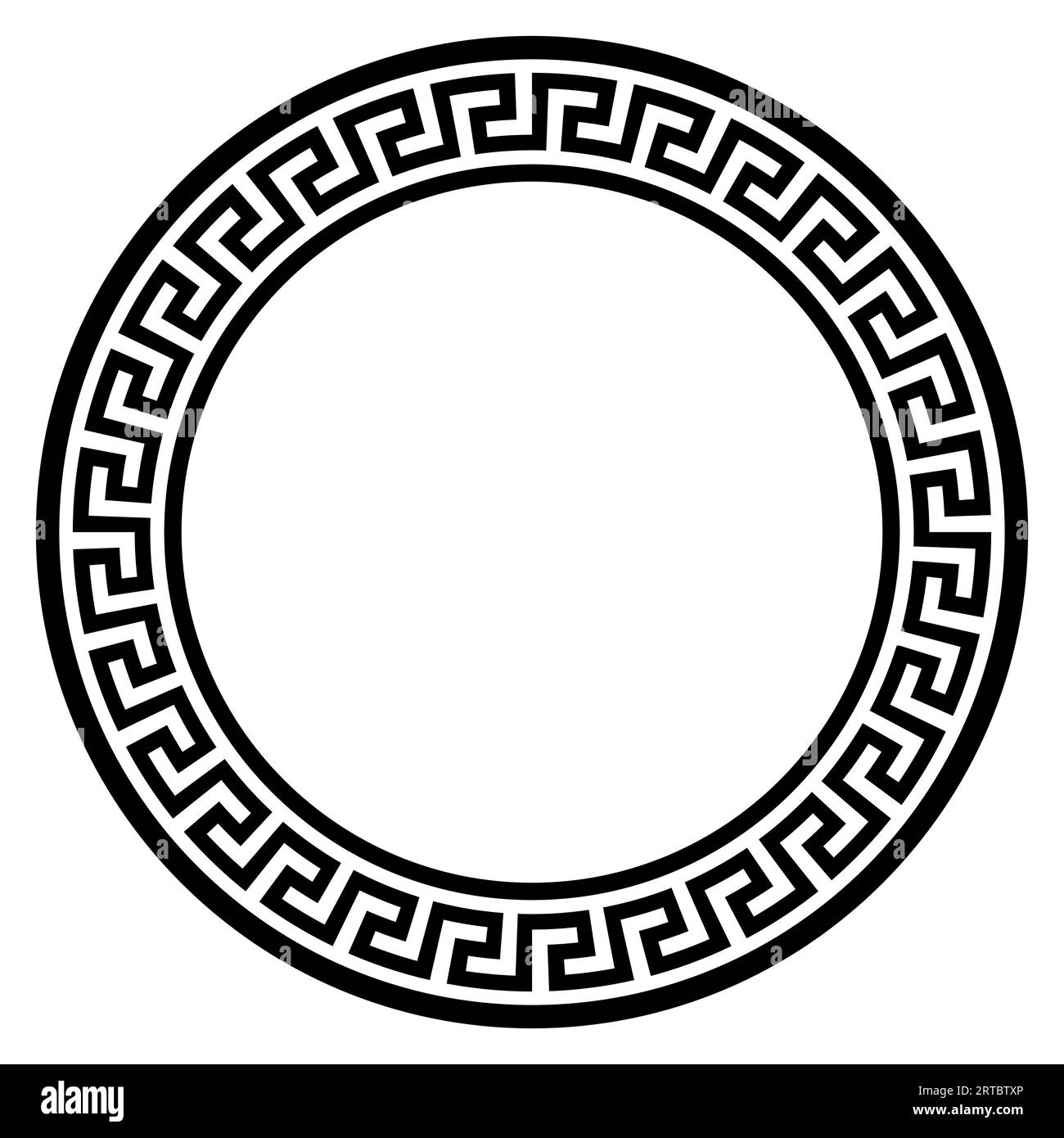 Cadre rond avec ornement grec ancien - illustration vectorielle noir et blanc de cercle décoré, isolé sur blanc Illustration de Vecteur