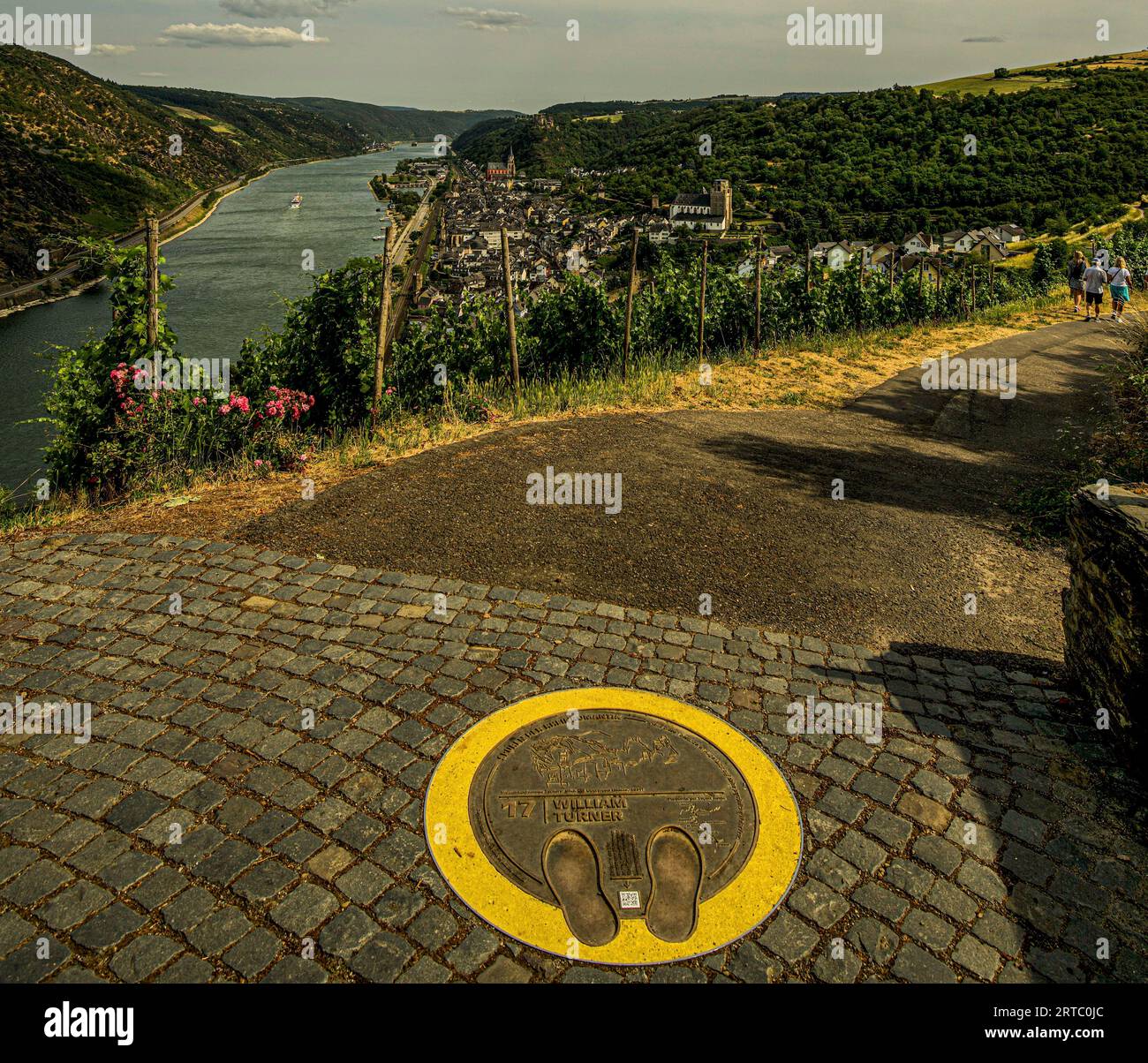 William Turner route, emplacement d'une peinture de William Turner surplombant la vieille ville d'Oberwesel et la vallée du Rhin, vallée du Rhin moyen supérieur, Banque D'Images