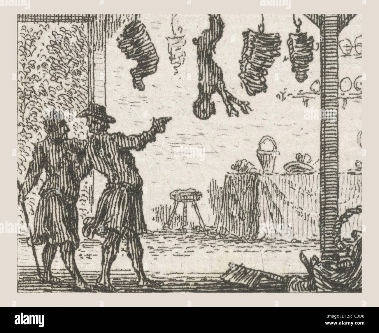 Fable du singe aux illustrations du boucher pour des histoires de fables de Phaedrus (titre de la série), deux hommes se tiennent debout dans une boucherie et pointent vers un singe accroché à une poutre au milieu d'autres morceaux de viande, cette illustration a été faite pour les fables esopiennes du poète latin Phaedrus. Simon Fokke (1712-1784) était un designer, graveur et graveur néerlandais. Né à Amsterdam, pays-Bas. Découvrez le monde enchanteur des fables de Phaedrus, où la sagesse intemporelle rencontre des histoires captivantes. Dans « les fables de Phaedrus », vous embarquerez pour un voyage à travers les paysages vifs de la Rome antique Banque D'Images