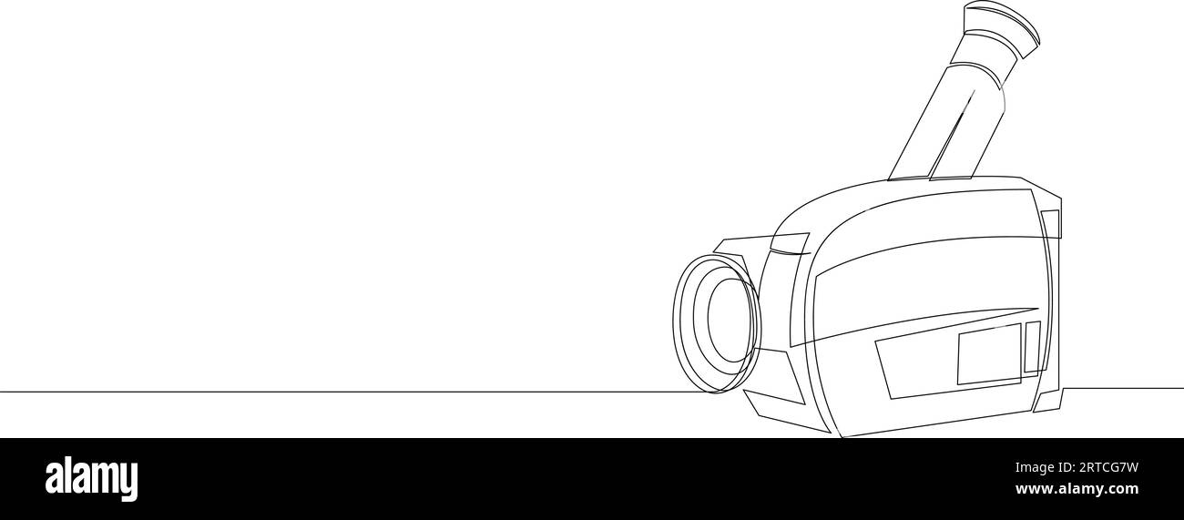 Caméscope rétro un dessin au trait continu. Magnétoscope à cassette à bande dessinée par une seule ligne. Concept d'équipement vidéo de style art minimal vecto Illustration de Vecteur