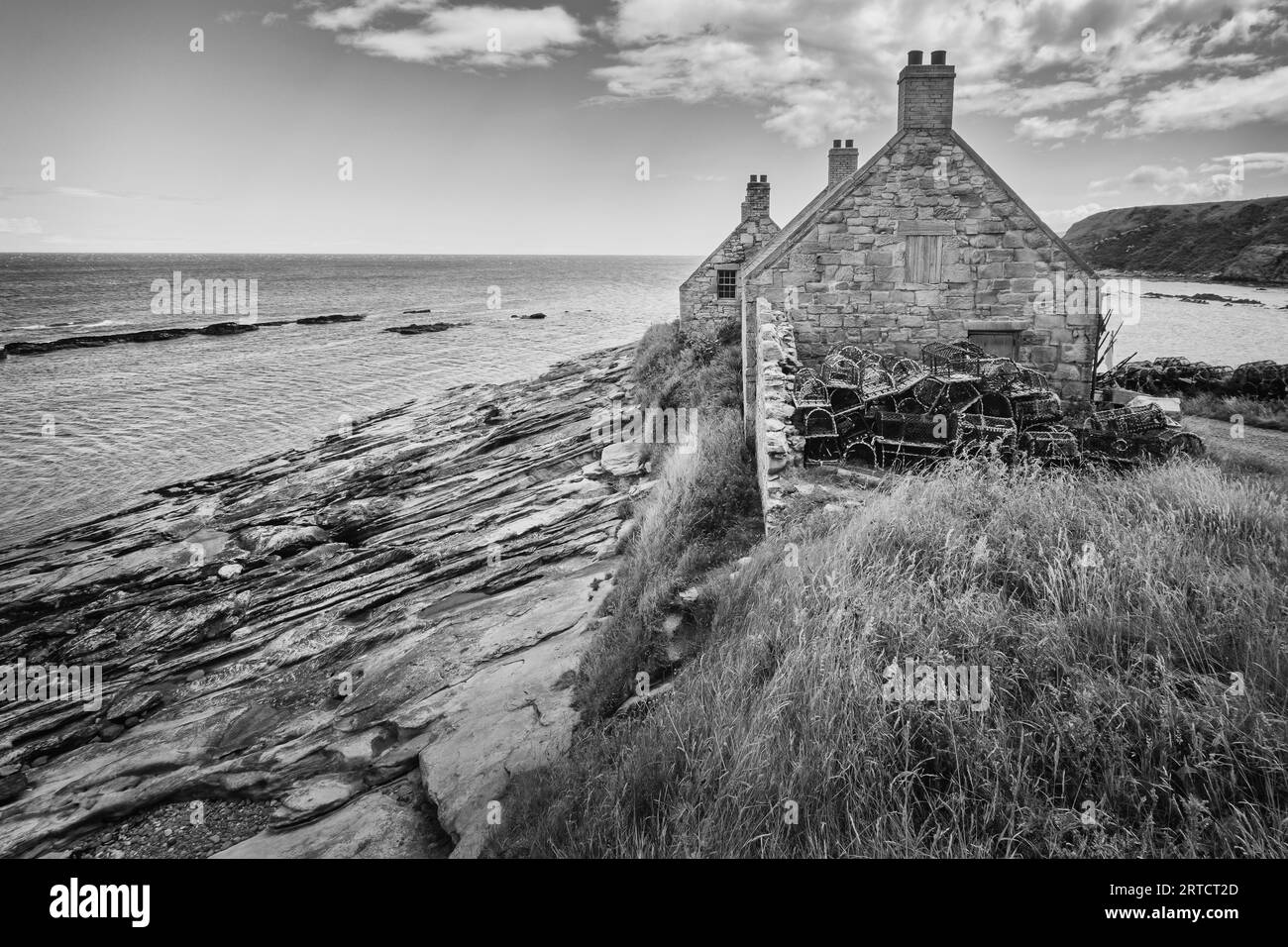 Vue d'une maison de pêcheur sur la côte, East Lothian, Écosse, Royaume-Uni Banque D'Images