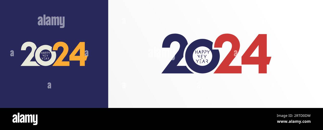 Concept de conception de logo tout au long de l'année 2024 Happy New Year. Conception de chiffres de décoration de vacances pour les bannières du nouvel an, les cartes de voeux ou l'invitation. Icône Vector Illustration de Vecteur