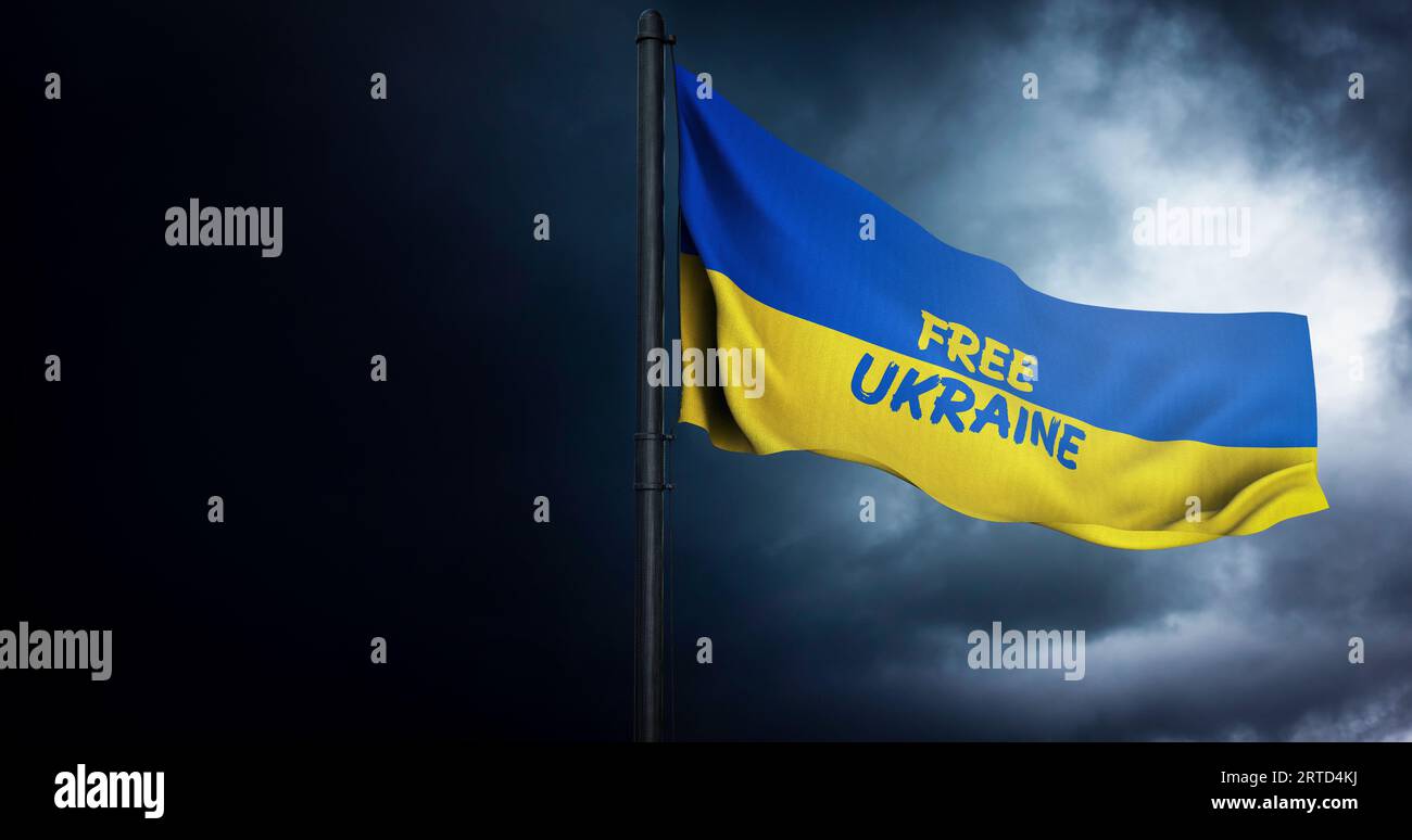 Drapeau d'État de l'Ukraine - drapeau national jaune et bleu. Un travail de conception visuelle - (rendu 3D) Banque D'Images