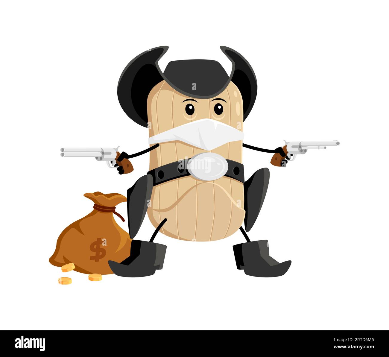 Cow-boy, bandit, voleur et ranger tex mex, personnage culinaire mexicain. Vecteur isolé reiver avec face cachée arborant un pistolet, prêt à defe Illustration de Vecteur