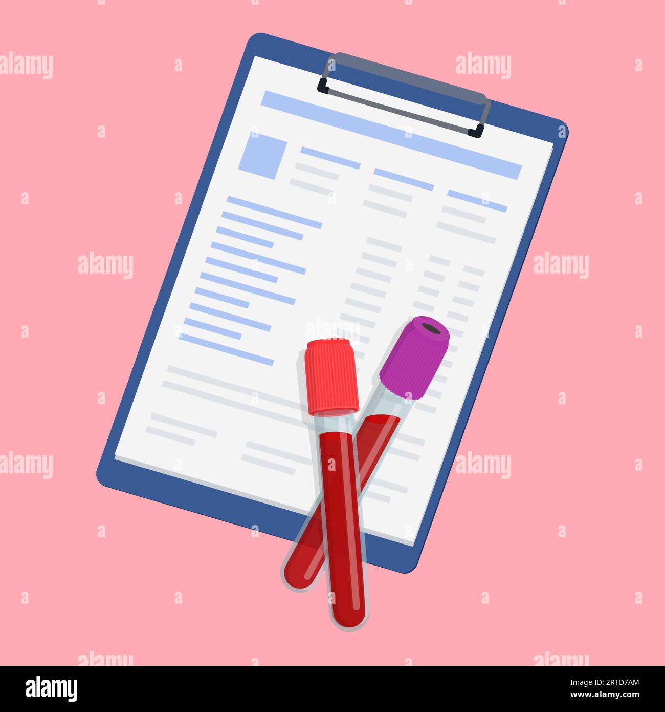 Test sanguin : dossiers médicaux et échantillons de sang, concept de soins de santé et de médecine Illustration de Vecteur